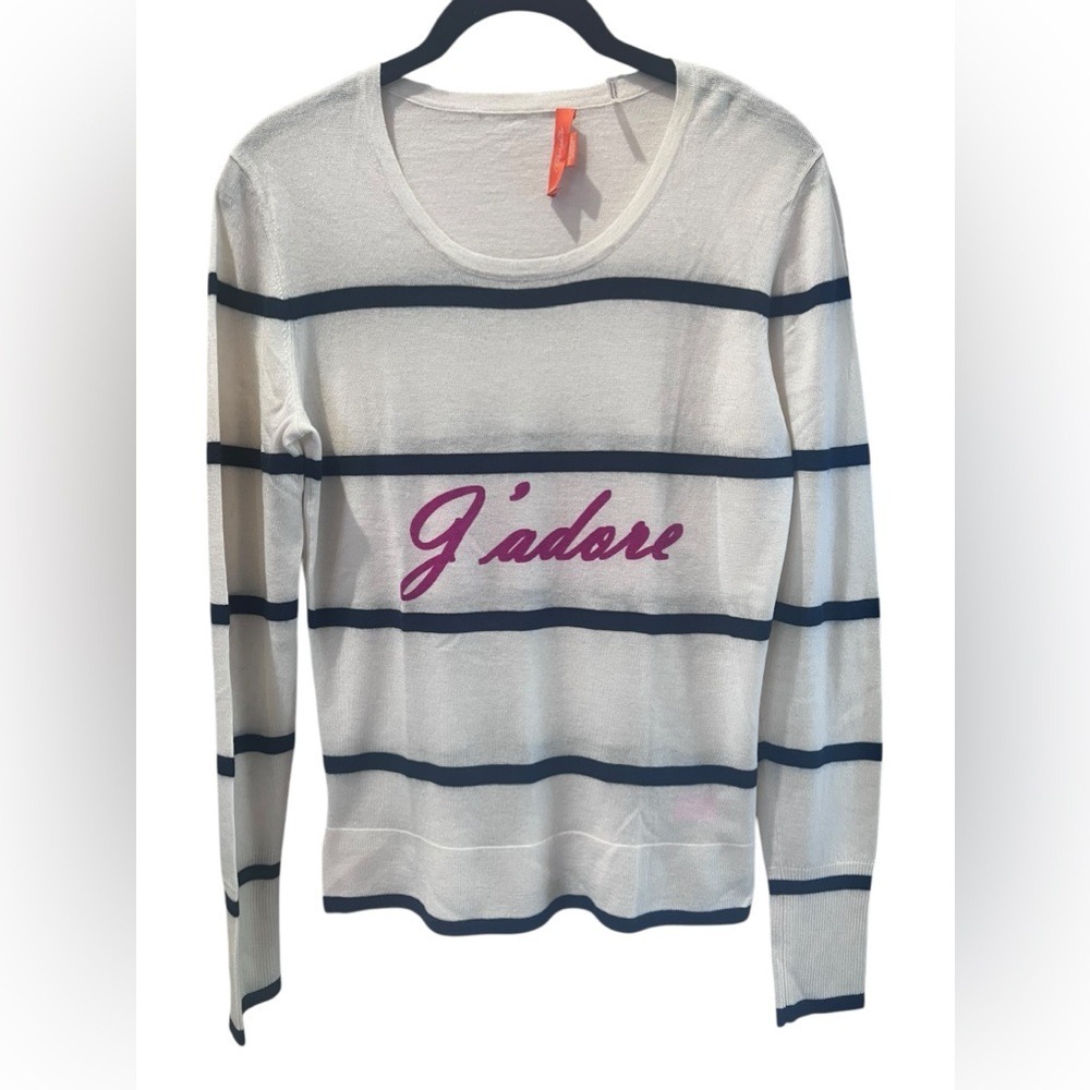 Christopher Fischer‎ Cream and Navy Striped Cashmere Sweater | Large